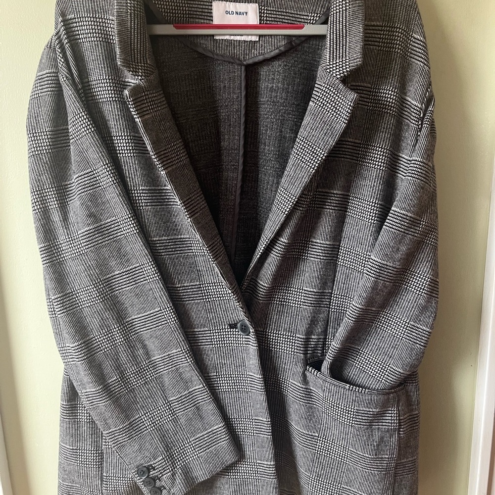 Old Navy Gray Glen Plaid Single-Button Blazer